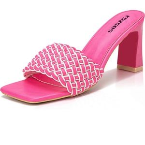 New rsxses Women's Braided Heeled Sandals Square Open Toe heels